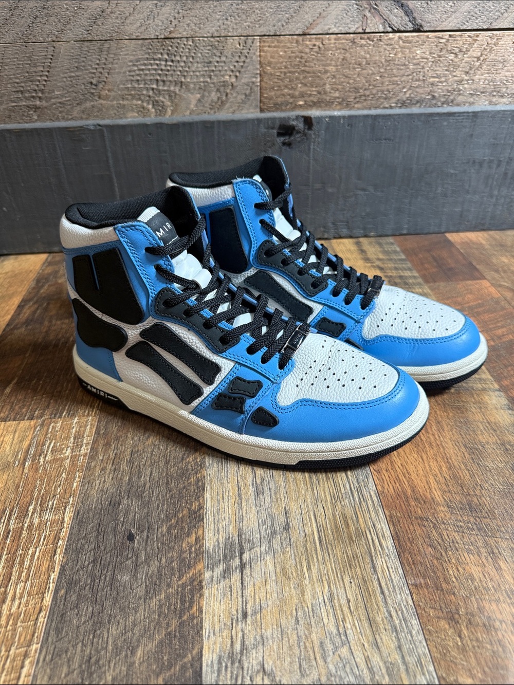 Amiri Skel Top Hi Blue White Black Leather High Top Sneakers Size 40 / US 7